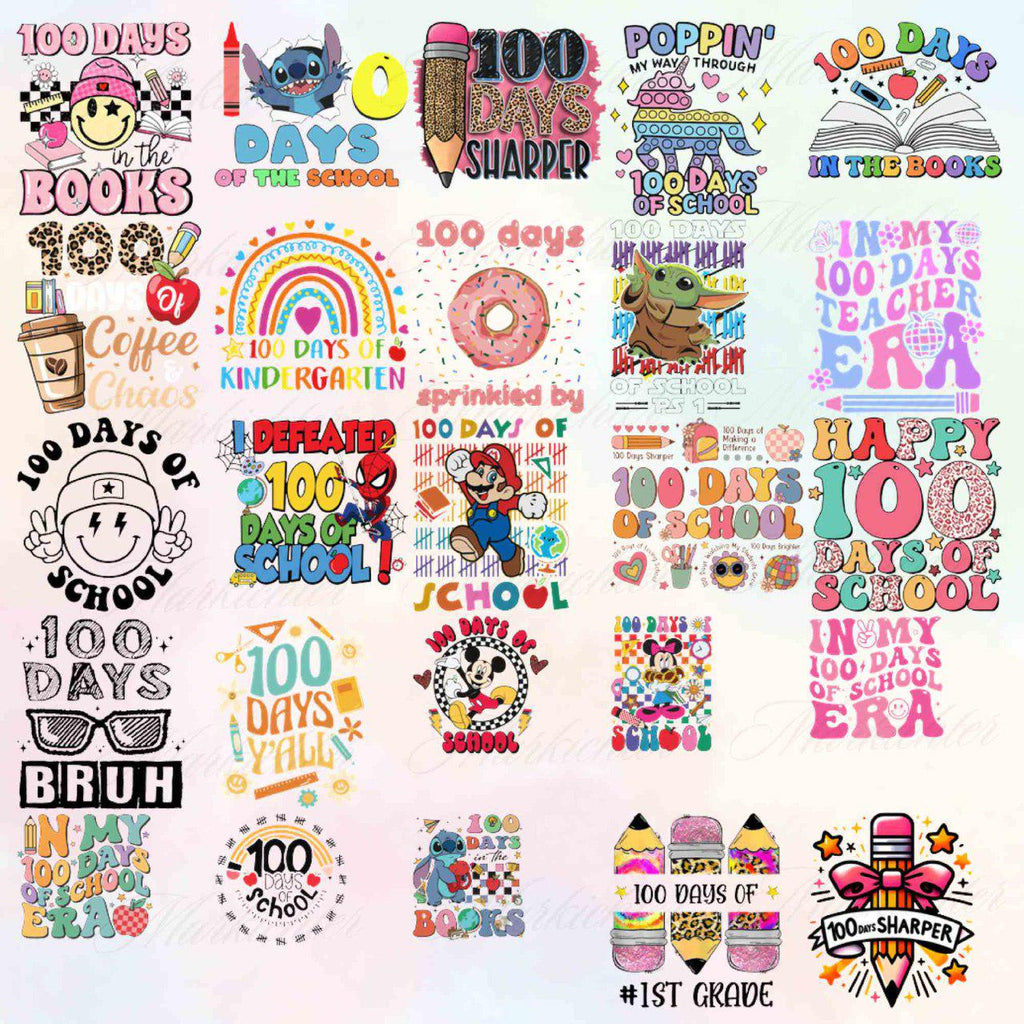 300+ Retro Happy 100 Days Of School Png/Svg Bundle, Cartoon Character Of School Svg, Cartoon School Png, 100 Days Brighter, Commercial Use