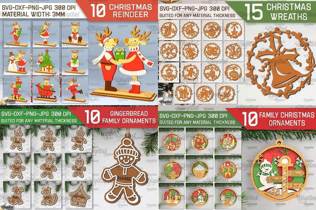 3D Christmas Laser cut Mega Bundle, 257 Xmas lasercut designs, lantern laser cut SVG, Merry Xmas decor svg, wooden xmas tree ornaments