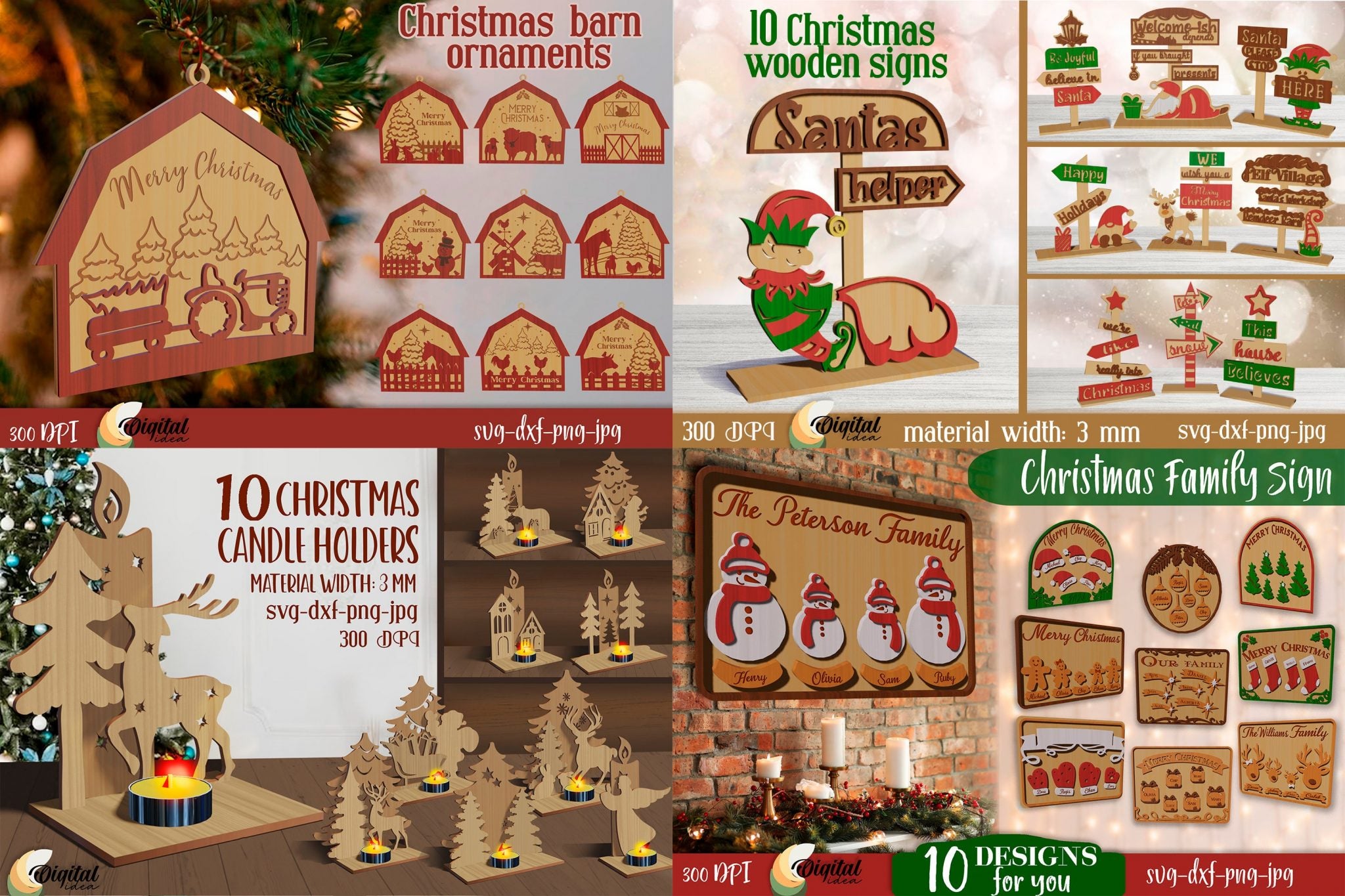 Christmas Laser cut Mega Bundle, 306 Christmas lasercut deisgn, 3D Xmas lasercut SVG, Candle holder, lantern, sign, stand, coaster glowforge