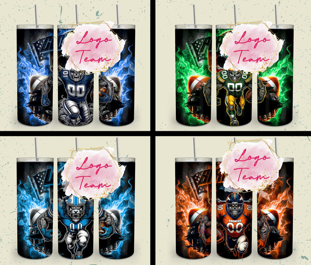 32 Team American Football Tumbler PNG Sublimation Designs, Football Mascot 20oz Skinny Tumbler Wrap PNG, Football Png Digital Download, NFL Tumbler