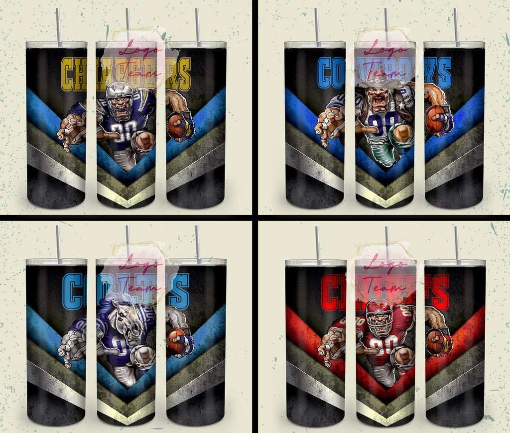 32 Team American Football Tumbler PNG Sublimation Designs, Football Mascot 20oz Skinny Tumbler Wrap PNG, Football Png Digital Download, NFL Tumbler
