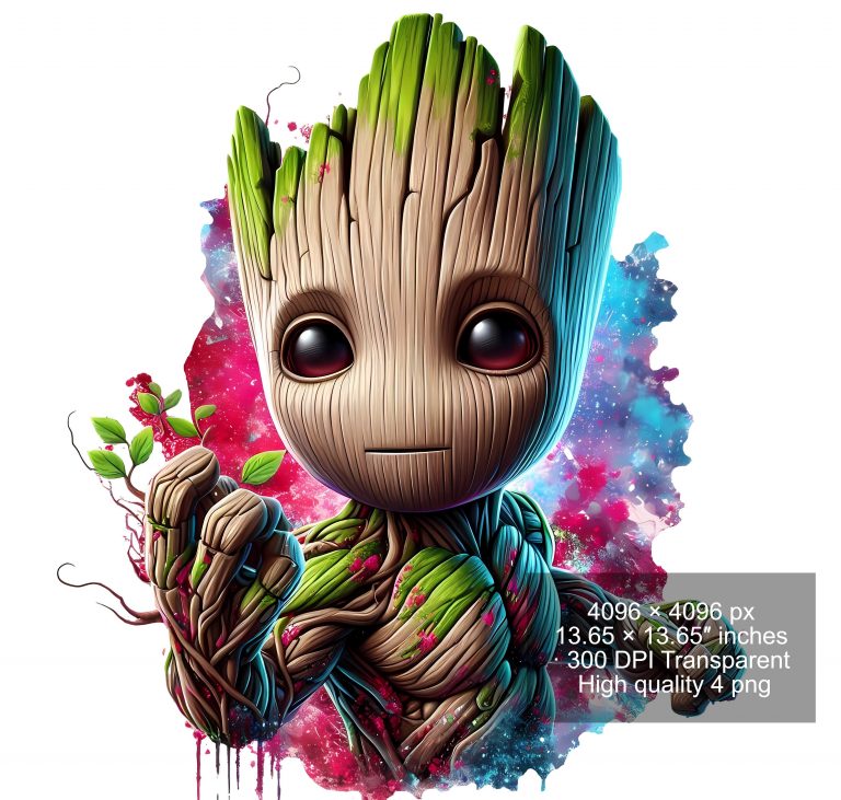 Set of 8 Watercolor splash Baby Groot png Digital images for printing, T-Shirts, Groot Print High Resolution-Instant Digital Download