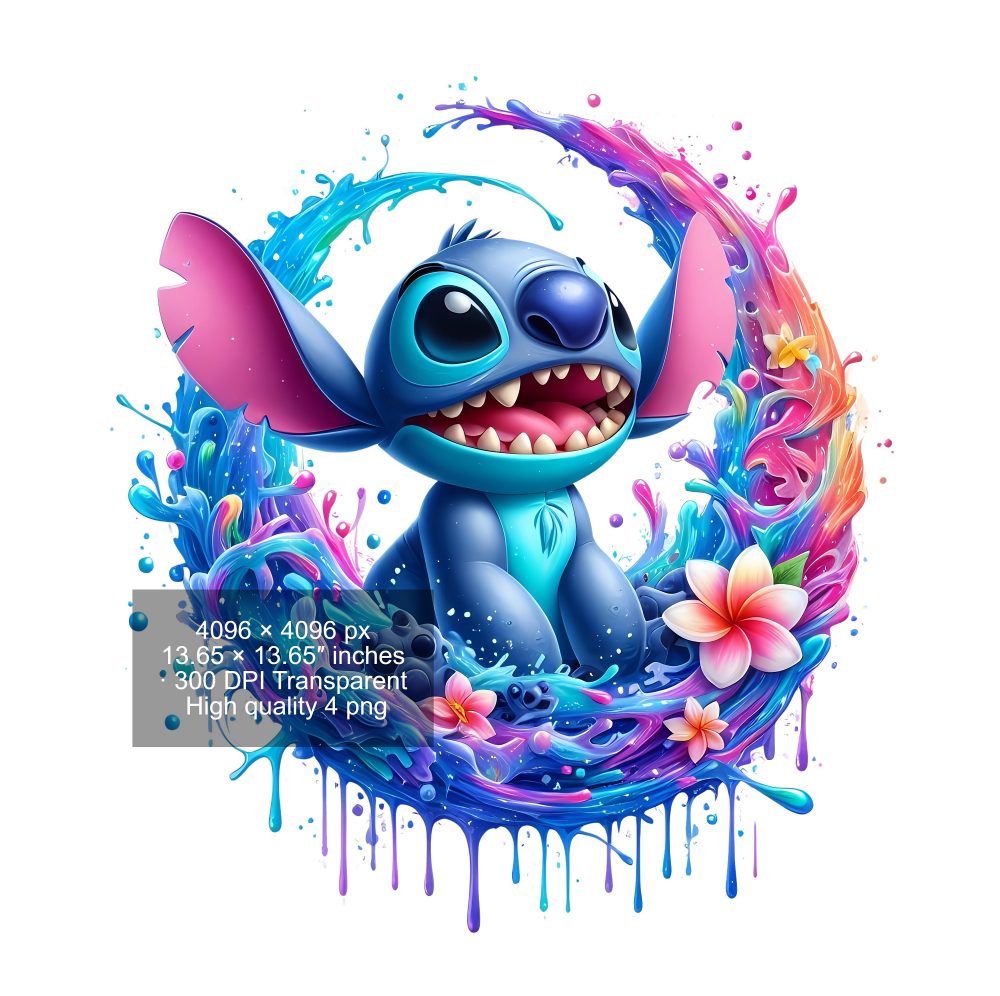 9 PNG Stitch Splash and Watercolor Digital design PNG file for sublimation – High Resolution -Instant Digital PNG Download