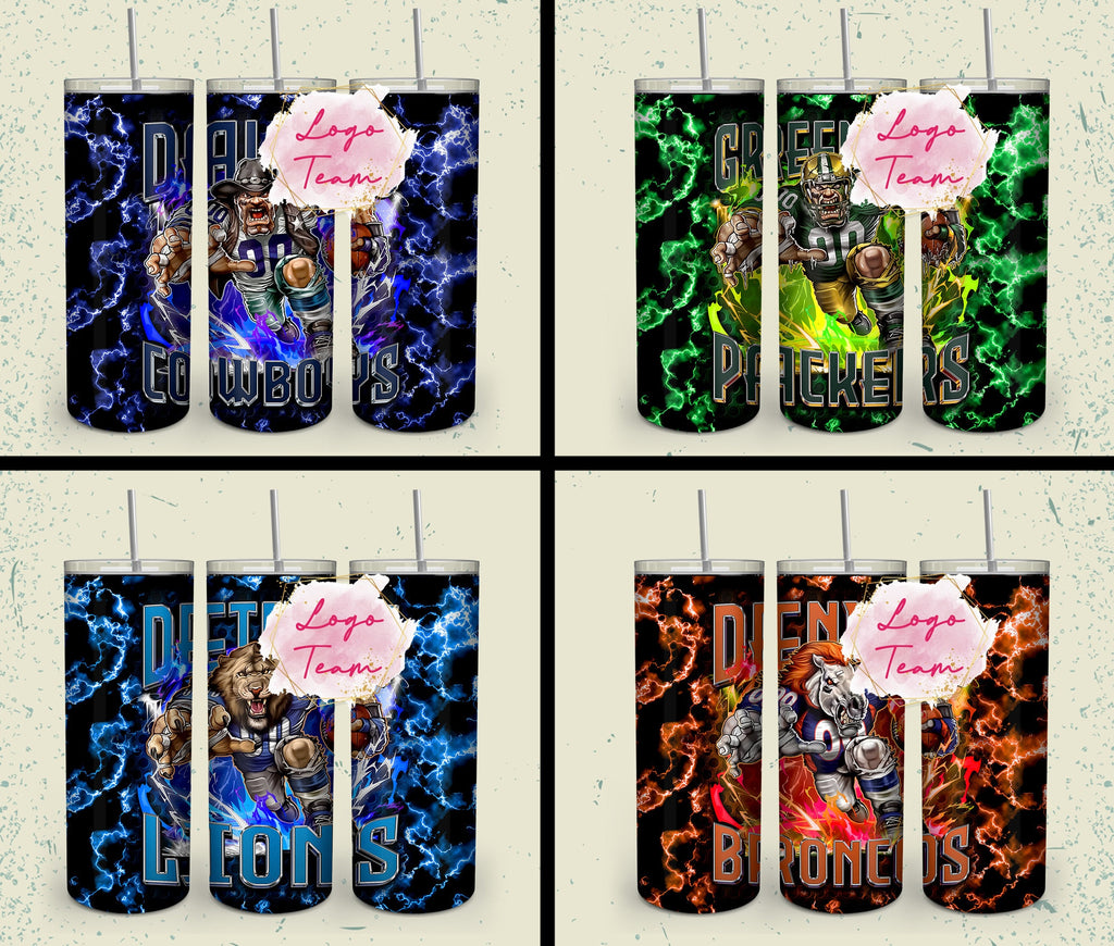 32 Team American Football Tumbler PNG Sublimation Designs, Football Mascot 20oz Skinny Tumbler Wrap PNG, Football Png Digital Download, NFL Tumbler