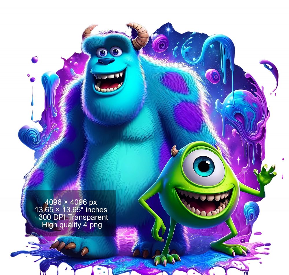 8 PNG Monsters Inc Splash and Watercolor Digital design PNG file for sublimation – High Resolution -Instant Digital PNG Download