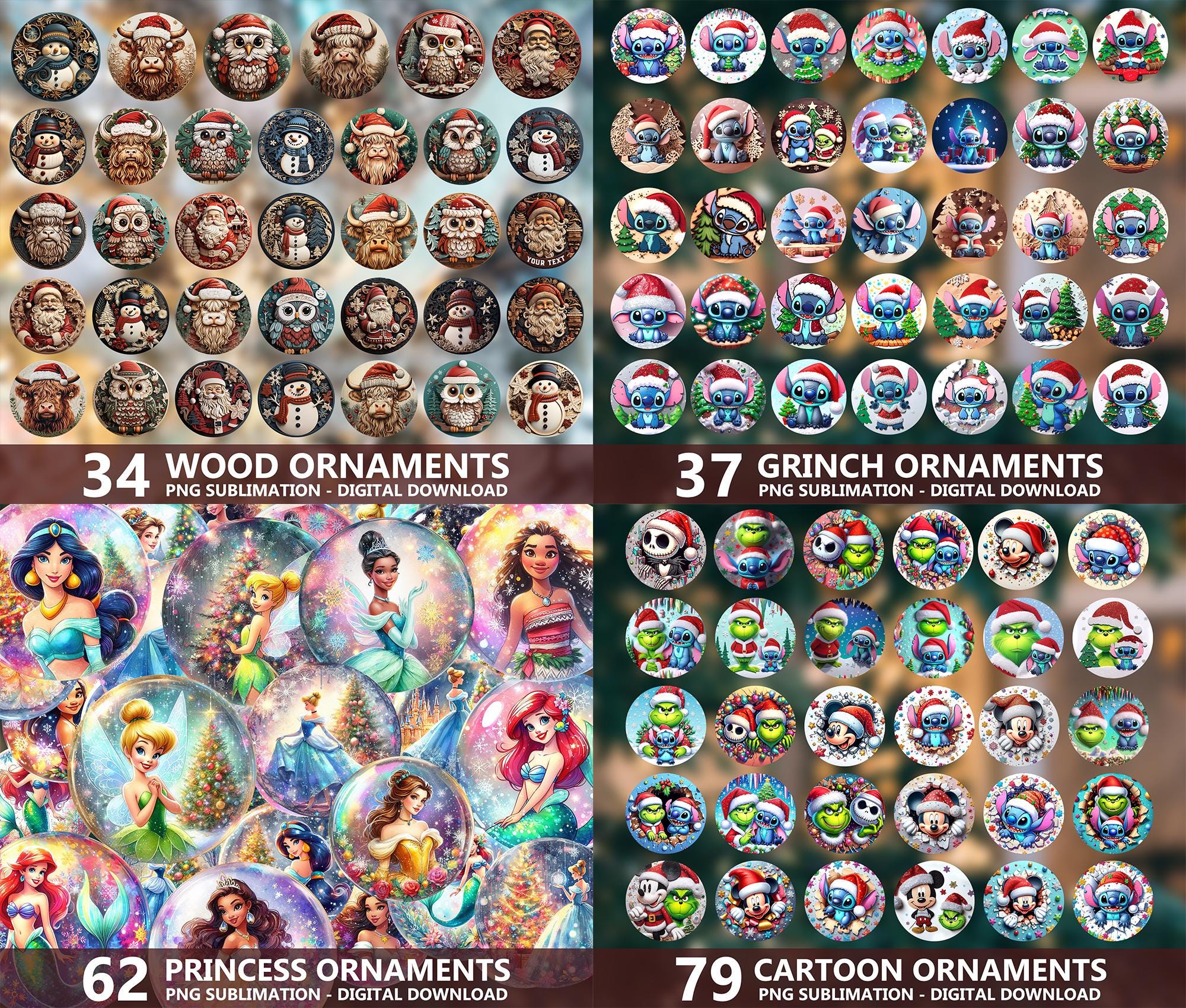 1000+ Designs Ornament Png Bundle, Christmas Ornament Designs, Christmas Cartoon Ornament, Bible Verses Ornament, 3D Inflated Ornament