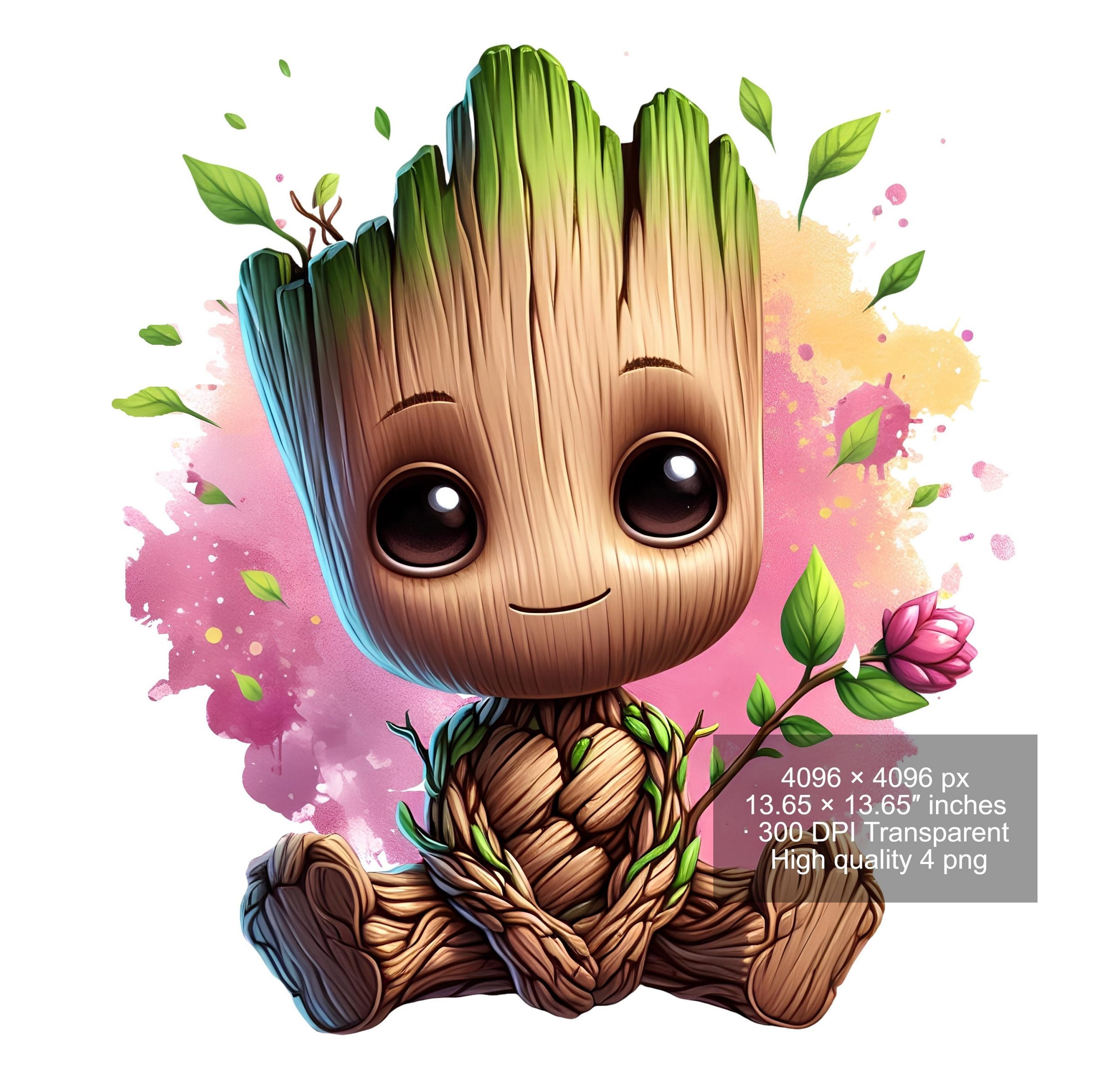 Set of 8 Watercolor splash Baby Groot png Digital images for printing, T-Shirts, Groot Print High Resolution-Instant Digital Download