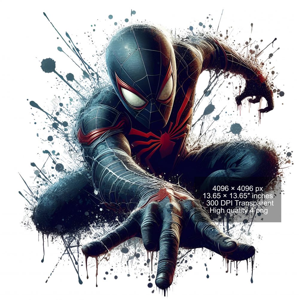 8 PNG Spiderman Splash and Watercolor Digital design PNG file for sublimation – High Resolution -Instant Digital PNG Download