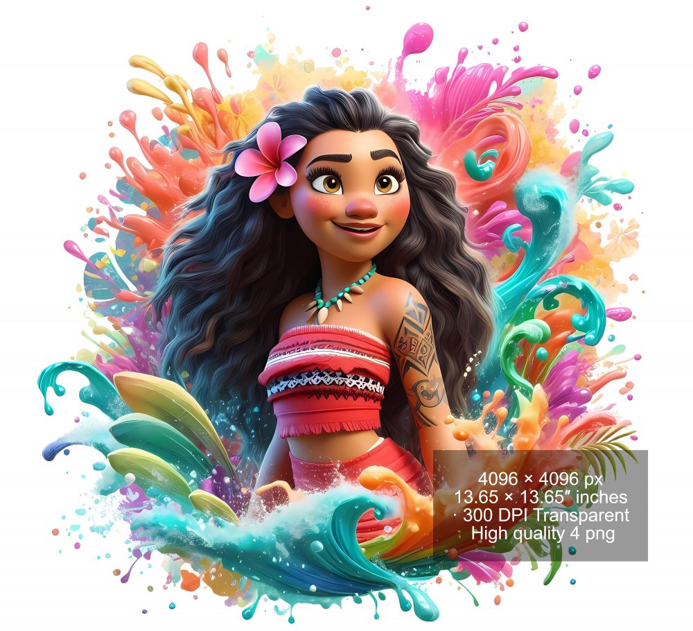 8 PNG Moana Splash and Watercolor Digital design PNG file for sublimation – High Resolution -Instant Digital PNG Download