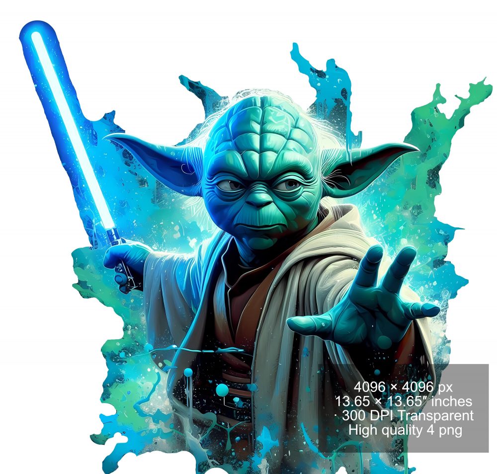 9 PNG Star Wars Yoda Splash and Watercolor Digital design PNG file for sublimation – High Resolution – Instant Digital PNG Download