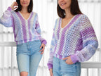 Crochet pattern- MILLIE Crochet sweater pattern PDF- Women crochet top pattern- 2 panels Crochet pullover sweater-Easy Granny sweater-XS-3XL