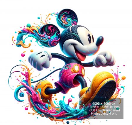 10 PNG Mickey Mouse Splash and Watercolor Digital design PNG file for sublimation – High Resolution -Instant Digital PNG Download
