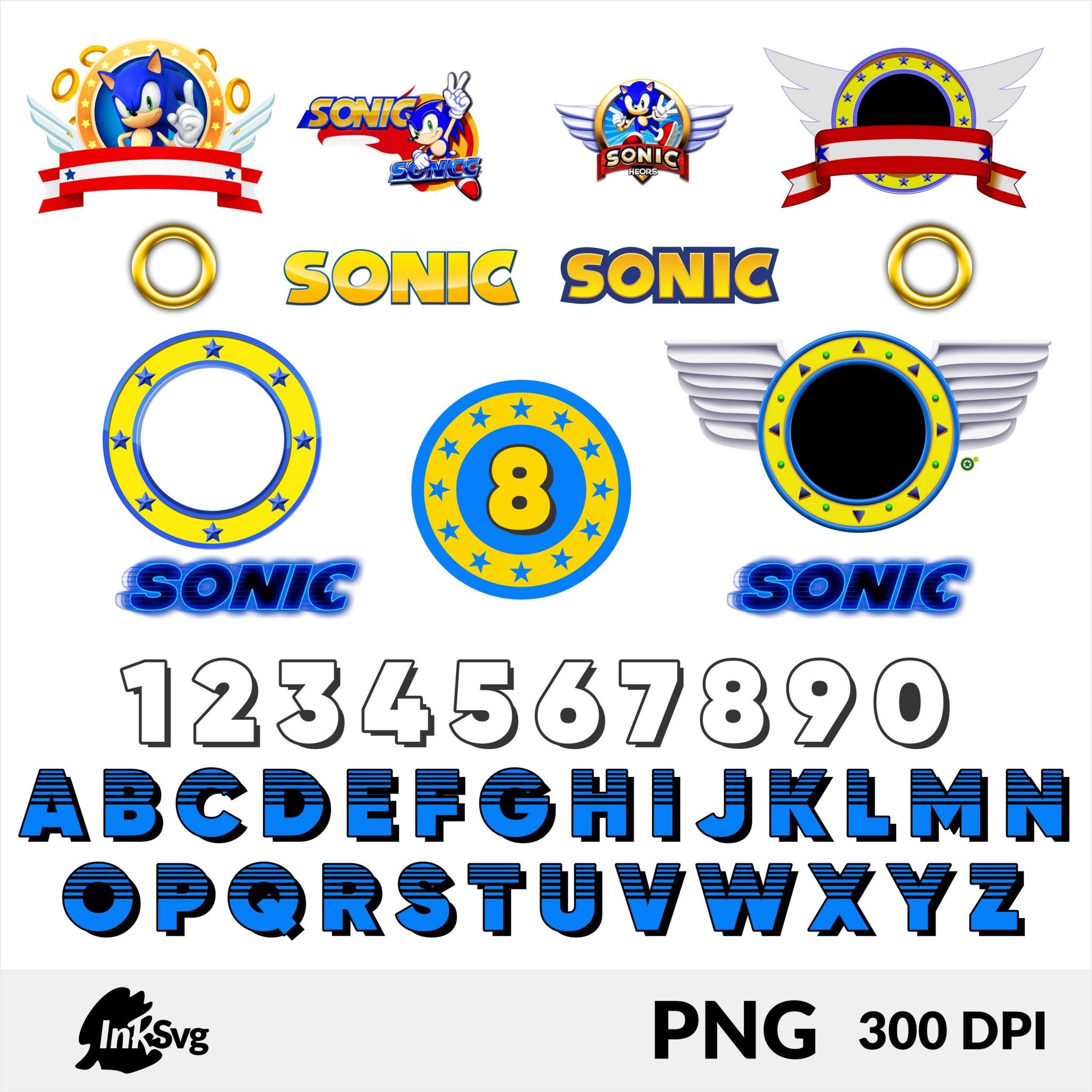 super sonic Hedgehog bundle 460 Png & 146 Svg, Sonic and shadow font and All Characters, Fonts, papers, stickers, birthday Digital Download.