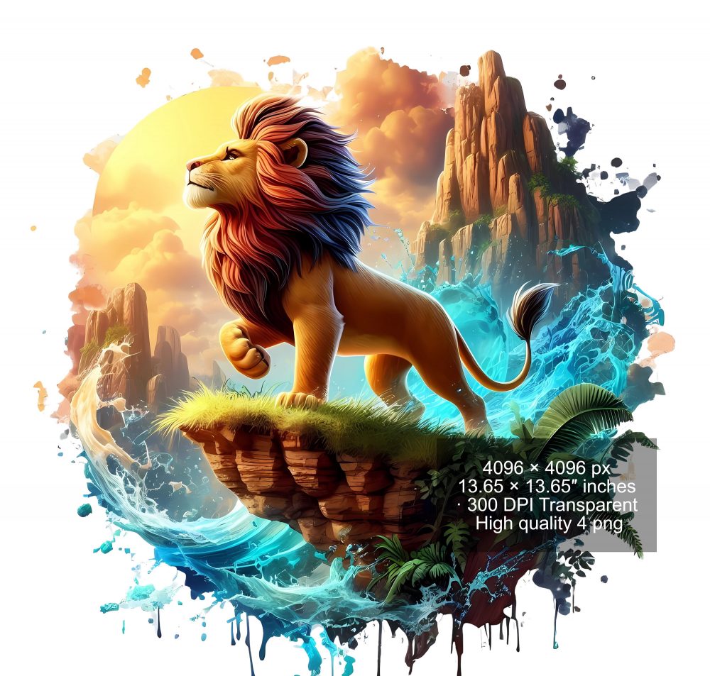 4 PNG Lion King Splash and Watercolor Digital design PNG file for sublimation – High Resolution -Instant Digital PNG Download