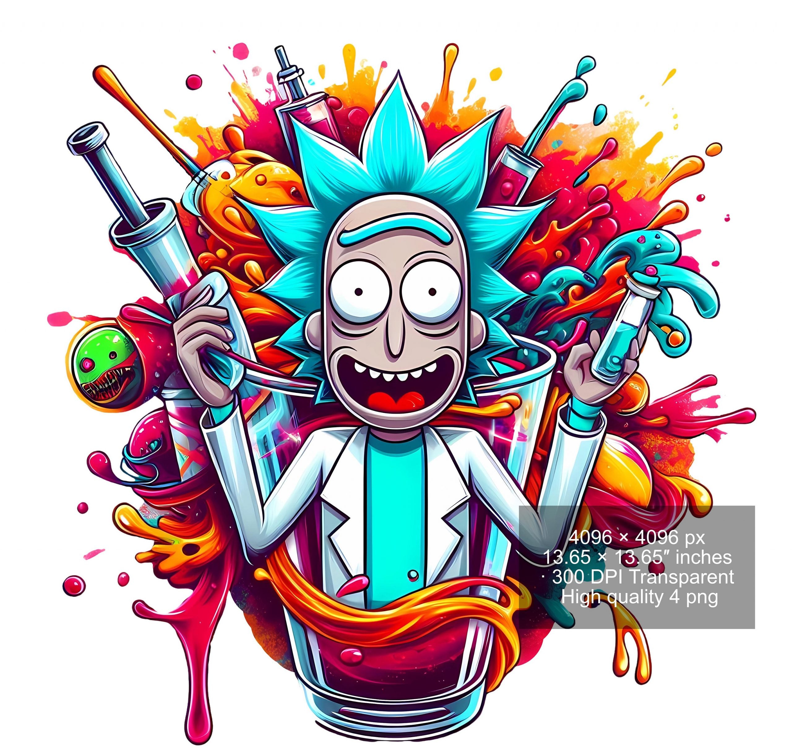 8 PNG Rick and Morty Splash and Watercolor Digital design PNG file for sublimation – High Resolution -Instant Digital PNG Download
