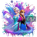 8 PNG Elsa and Anna Frozen Splash and Watercolor Digital design PNG file for sublimation – High Resolution -Instant Digital PNG Download