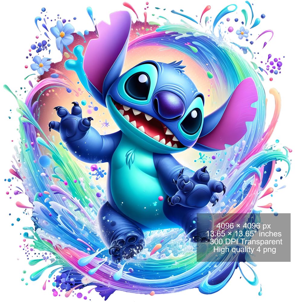 8 PNG Stitch Splash and Watercolor Digital design PNG file for sublimation – High Resolution -Instant Digital PNG Download
