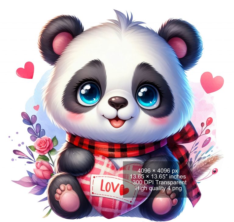 8 PNG Cute Panda Splash and Watercolor Digital design PNG file for sublimation – High Resolution -Instant Digital PNG Download