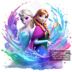 8 PNG Elsa and Anna Frozen Splash and Watercolor Digital design PNG file for sublimation – High Resolution -Instant Digital PNG Download
