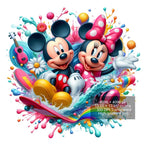 8 PNG Mickey Mouse and Minnie Splash and Watercolor Digital design PNG file for sublimation – High Resolution -Instant Digital PNG Download