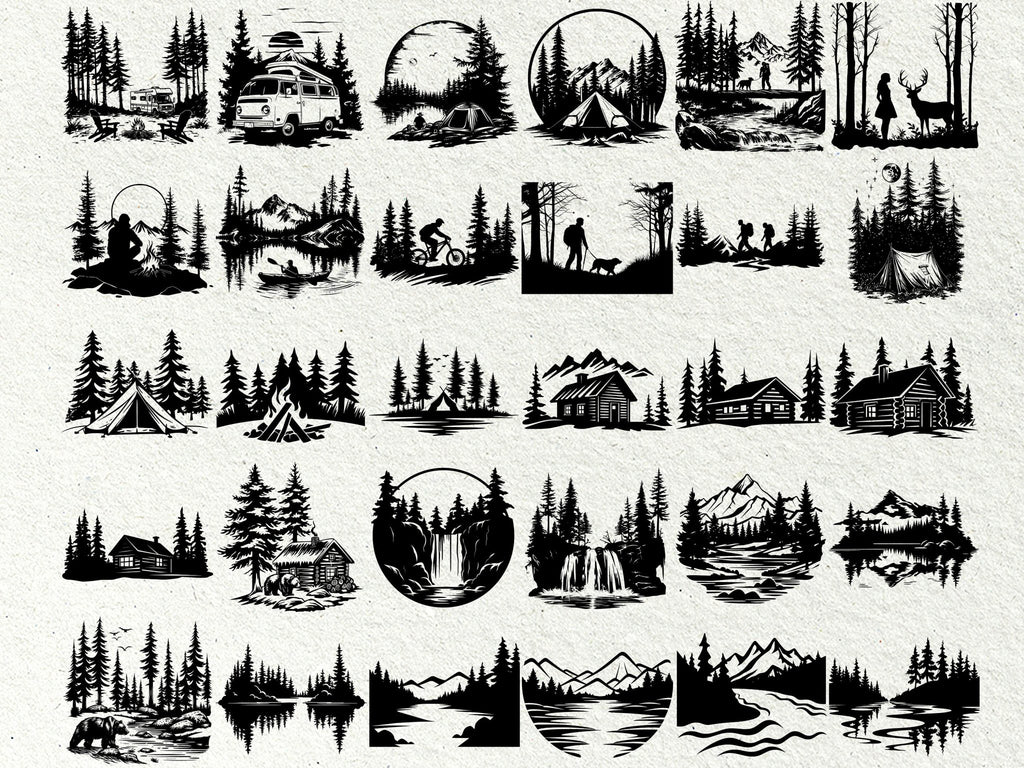 Forest Landscape SVG / Forest scene svg / Forest silhouette svg / Instant Download / Mountain Svg Bundle / Commercial use / Woodland SVG