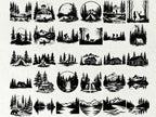 Forest Landscape SVG / Forest scene svg / Forest silhouette svg / Instant Download / Mountain Svg Bundle / Commercial use / Woodland SVG