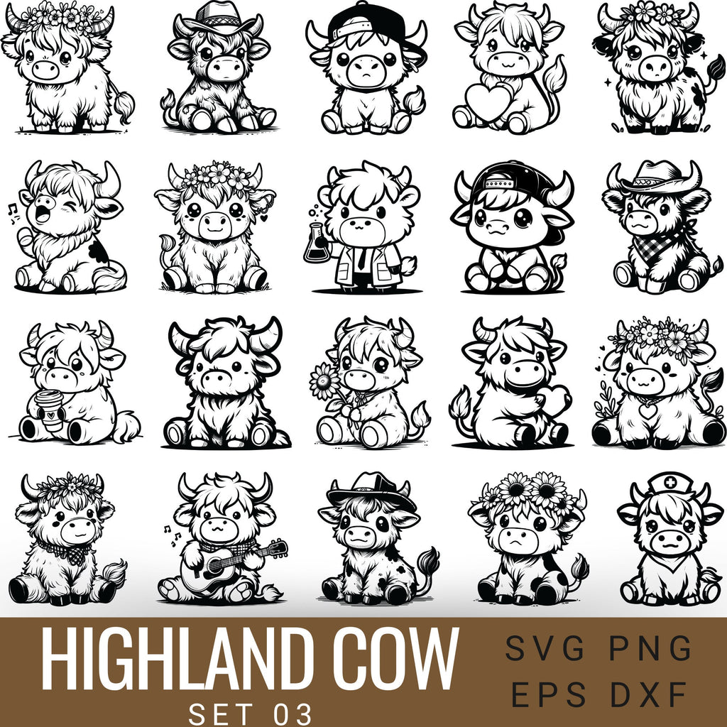 Highland Cow Bundle Svg, 80 Designs Highland Cow, Highland Cow png Cow Svg, Baby Cute Cow Svg, Highland Cow Sublimation, Cricut Cut File