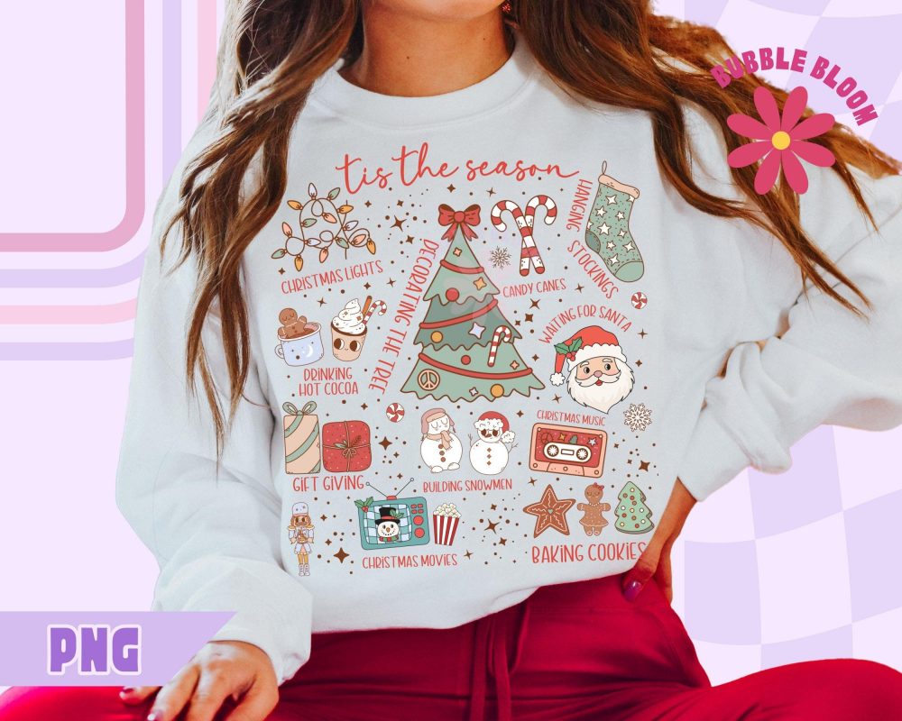 Retro Christmas PNG, Xmas PNG, Tis The Season Christmas PNG, Cute Santa Holiday Sublimation Design, Trendy Festive Png, Hot Cocoa Png