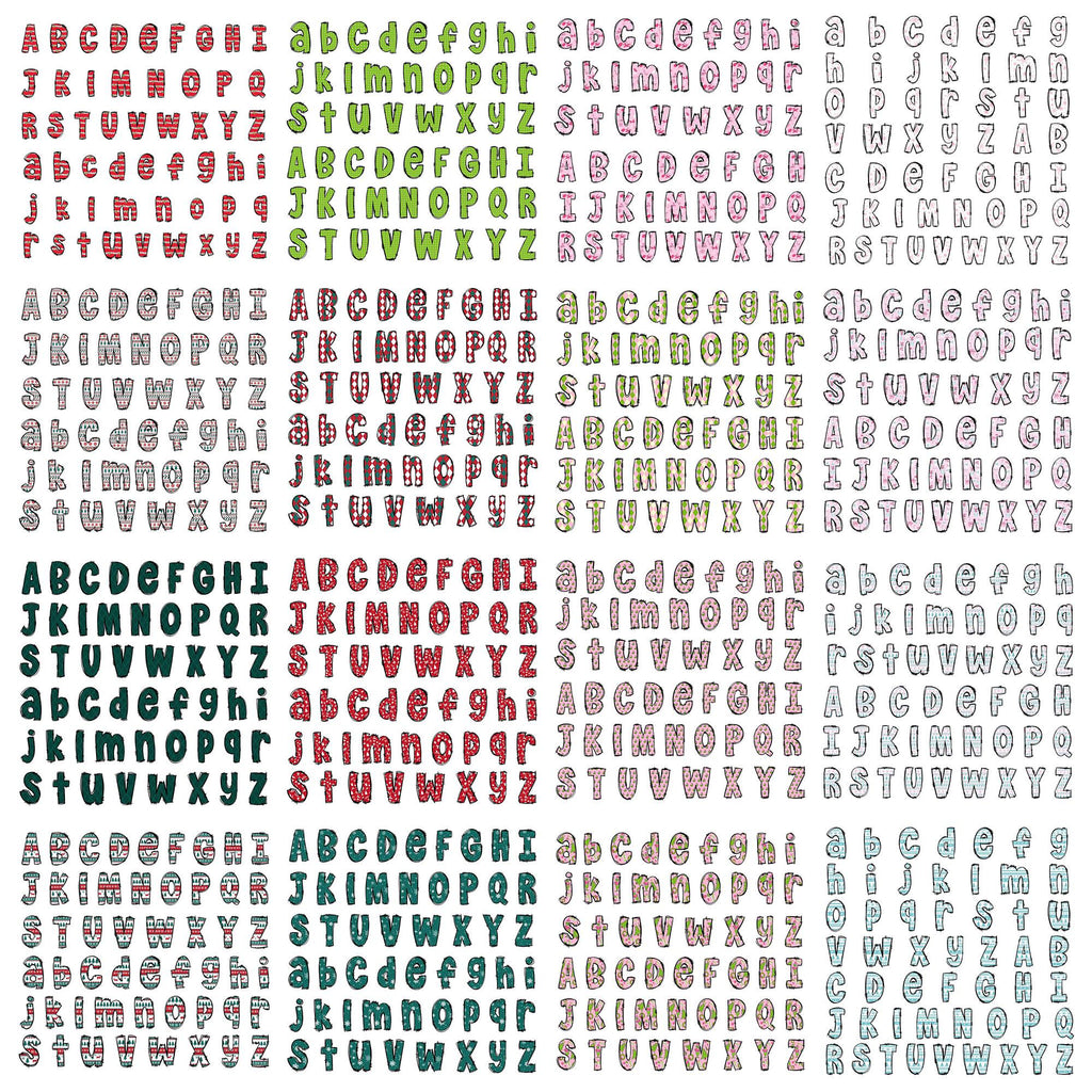 7 Set Christmas Alpha Doodle Png Bundle, Christmas Character Alphabet Bundle, Christmas Hot Custom Png Bundle, Digital Download