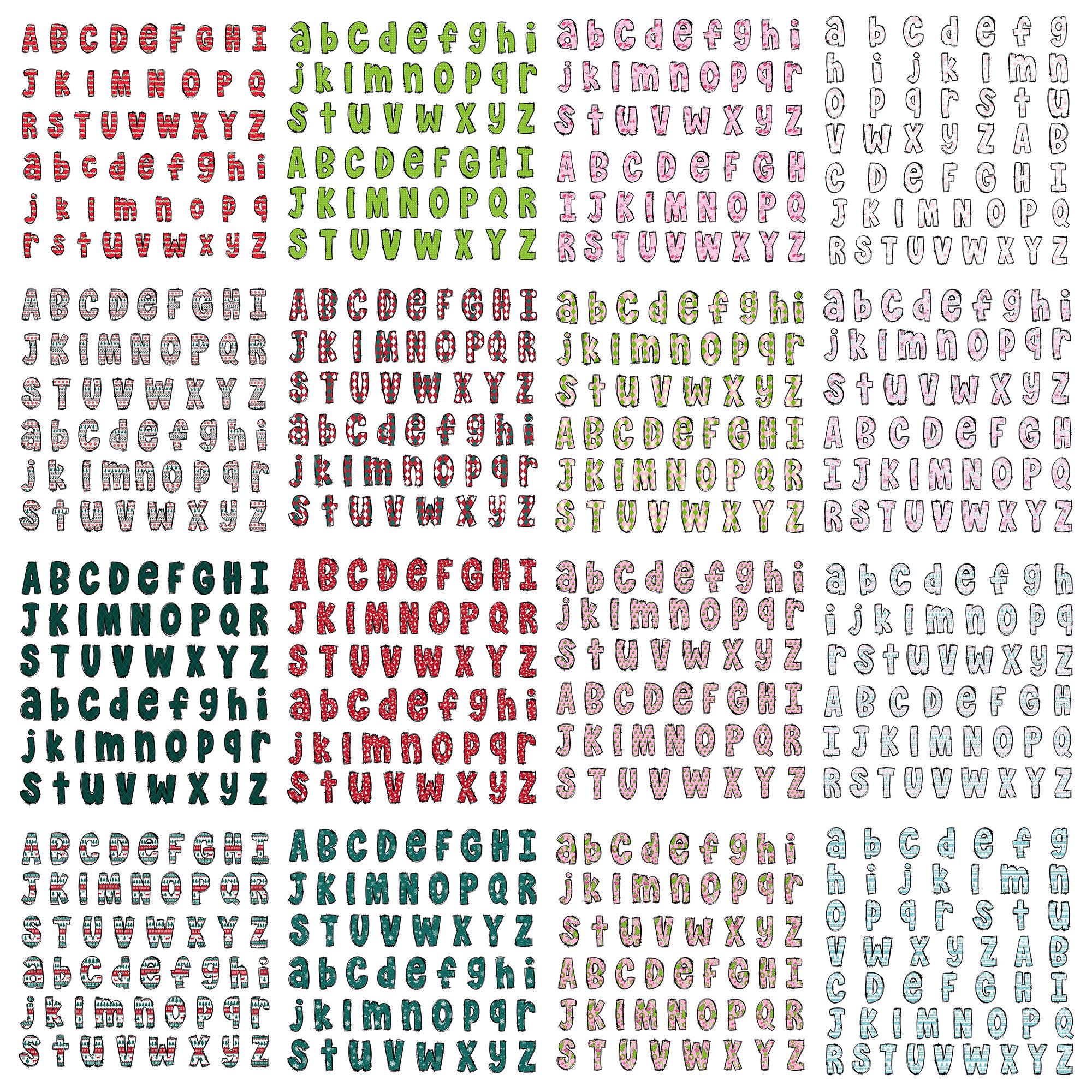 7 Set Christmas Alpha Doodle Png Bundle, Christmas Character Alphabet Bundle, Christmas Hot Custom Png Bundle, Digital Download