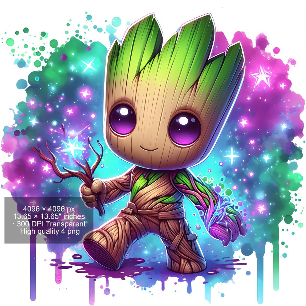 Set of 8 Watercolor splash Baby Groot png Digital images for printing, T-Shirts, Groot Print High Resolution-Instant Digital Download