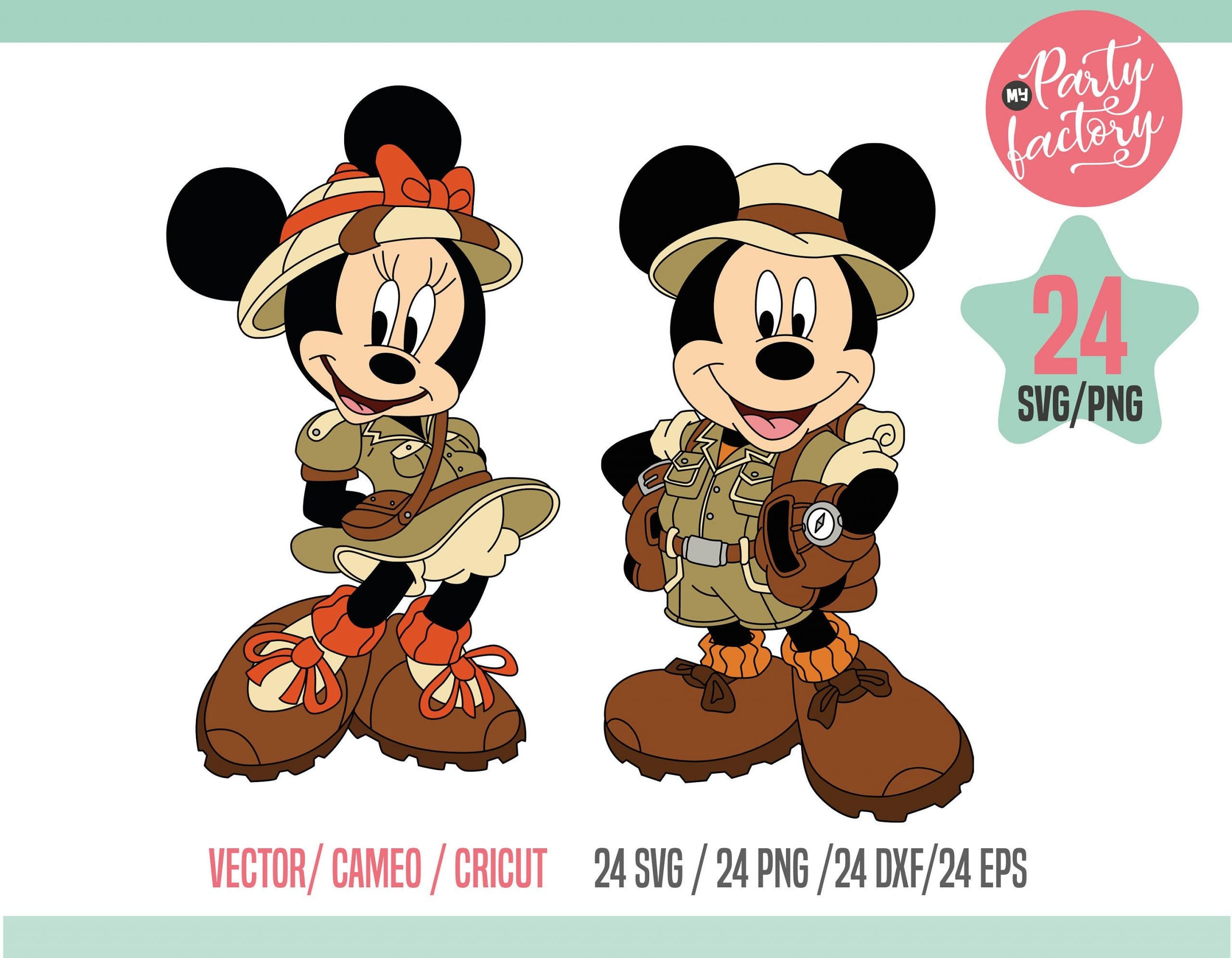 Mickey Safari Mouse SVG, EPS, PNG, Mouse and friends safari standing characters, Themed Centerpieces, T Shirt, Instant Download, Digital