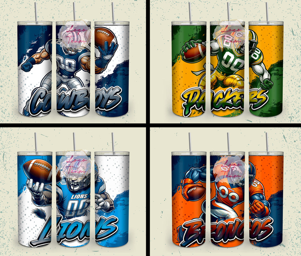 32 Team American Football Tumbler PNG Sublimation Designs, Football Mascot 20oz Skinny Tumbler Wrap PNG, Football Png Digital Download, NFL Tumbler