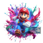 8 PNG Super Mario Splash and Watercolor Digital design PNG file for sublimation – High Resolution -Instant Digital PNG Download