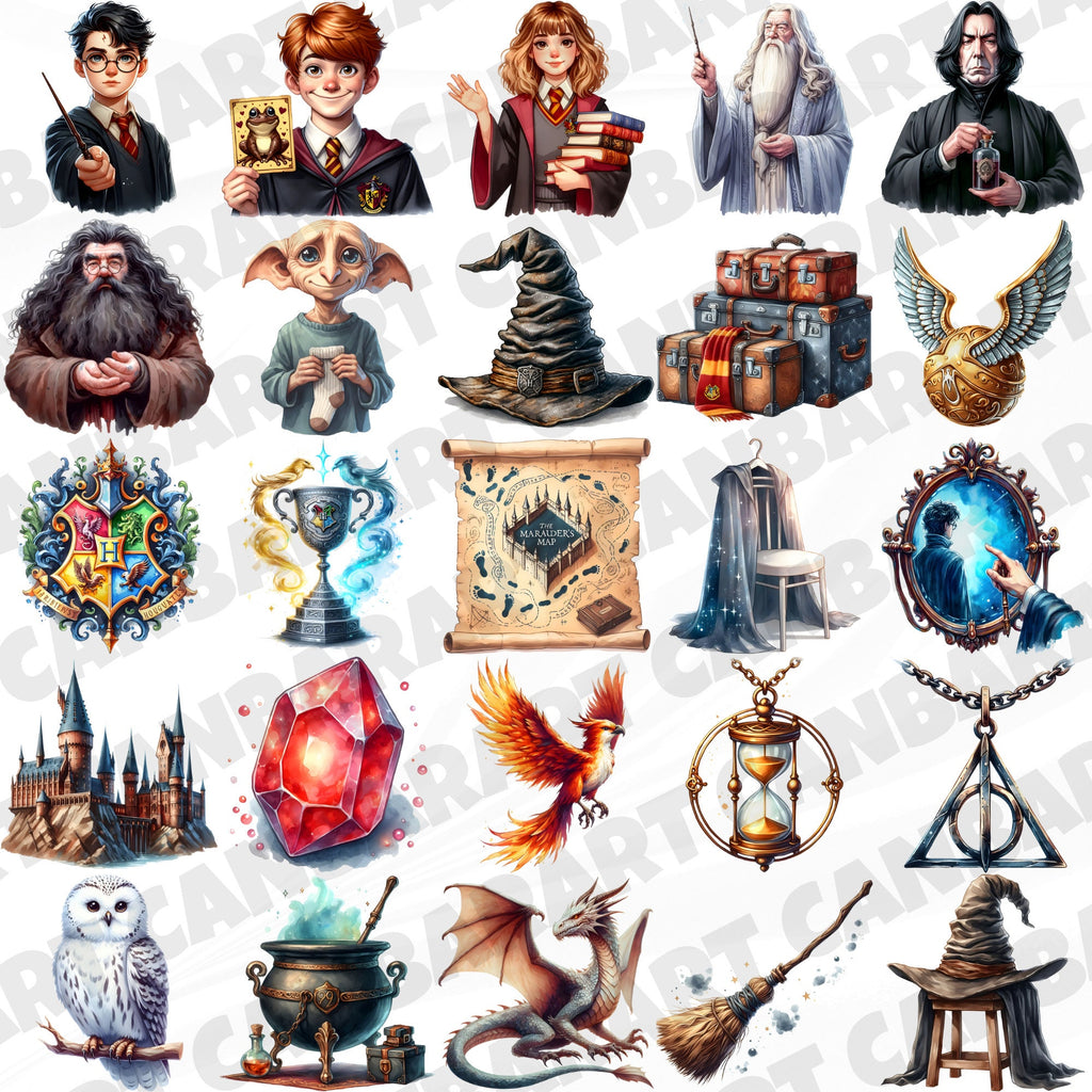 100 Wizard School Clipart Set – 300 DPI, High-Resolution, Transparent Background for Commercial Use, Perfect for DIY Gifts & Crafts
