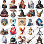 100 Wizard School Clipart Set – 300 DPI, High-Resolution, Transparent Background for Commercial Use, Perfect for DIY Gifts & Crafts