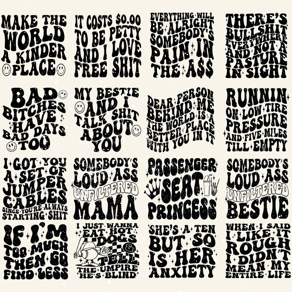 100 Groovy svg, bundle, boho svg, hippie svg, aesthetic svg, inspirational svg, motivational svg, trendy svg, retro svg, svg files wavy text