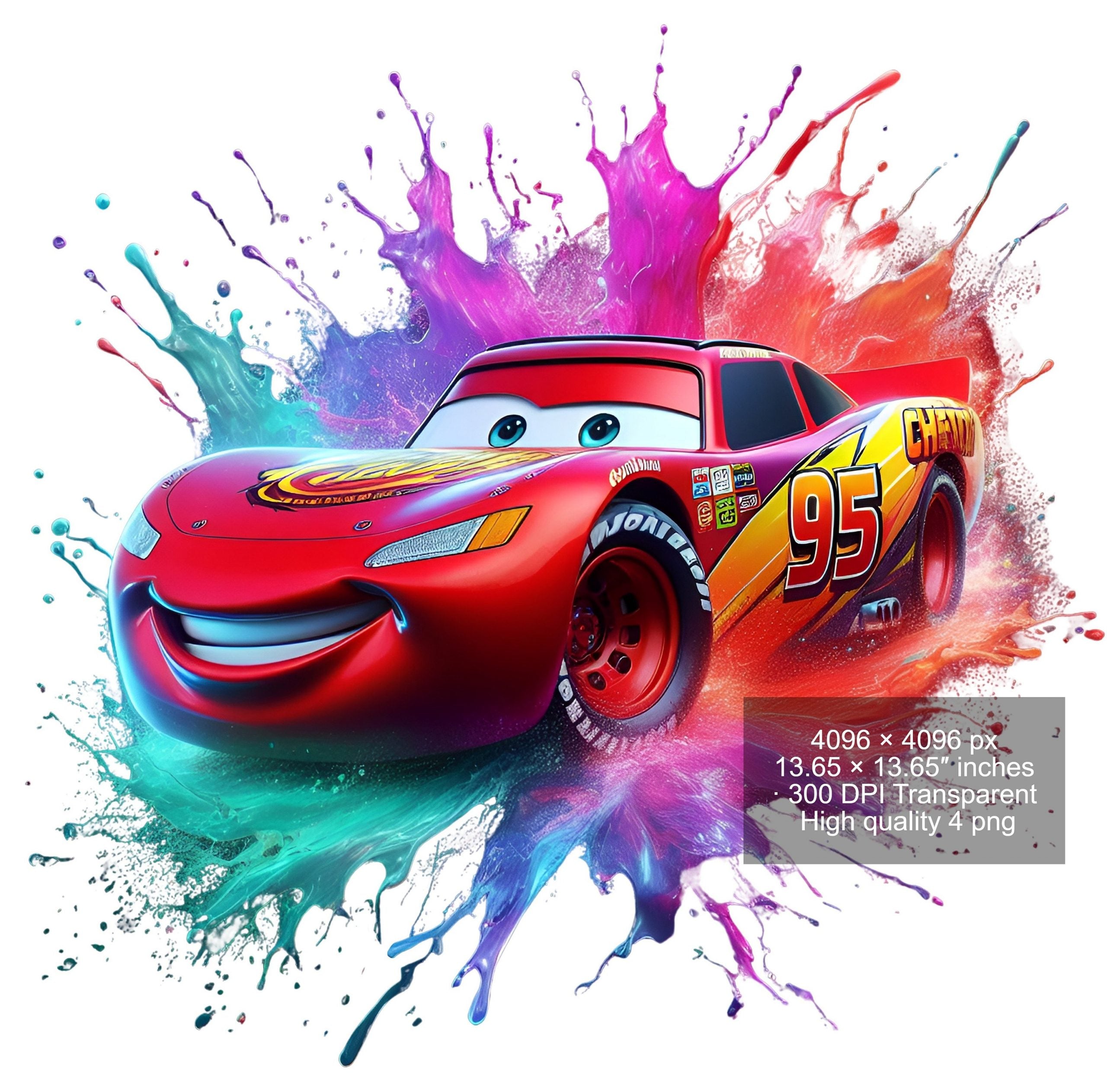 8 PNG Lightning McQueen Cars Splash and Watercolor Digital design PNG file for sublimation – High Resolution -Instant Digital PNG Download