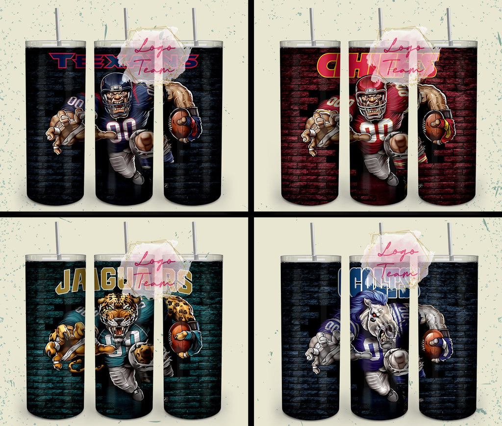 32 Team American Football Tumbler PNG Sublimation Designs, Football Mascot 20oz Skinny Tumbler Wrap PNG, Football Png Digital Download, NFL Tumbler