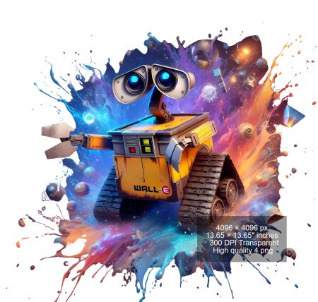8 PNG Wall-E Splash and Watercolor Digital design PNG file for sublimation – High Resolution -Instant Digital PNG Download