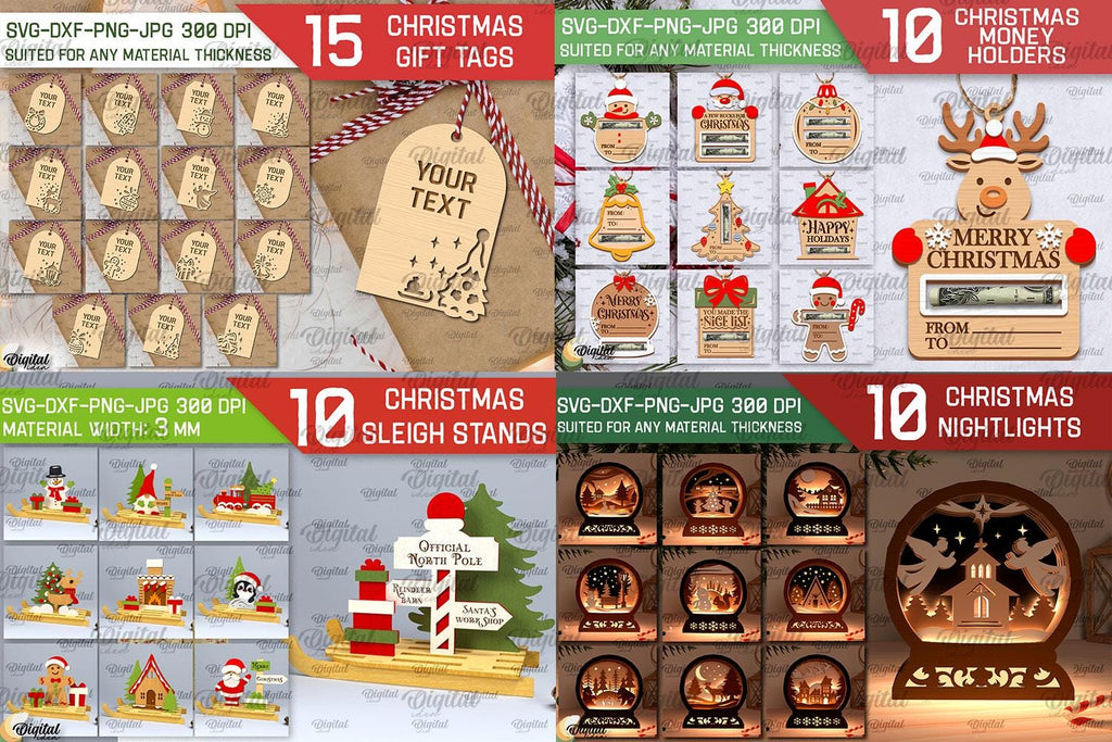 3D Christmas Laser cut Mega Bundle, 257 Xmas lasercut designs, lantern laser cut SVG, Merry Xmas decor svg, wooden xmas tree ornaments