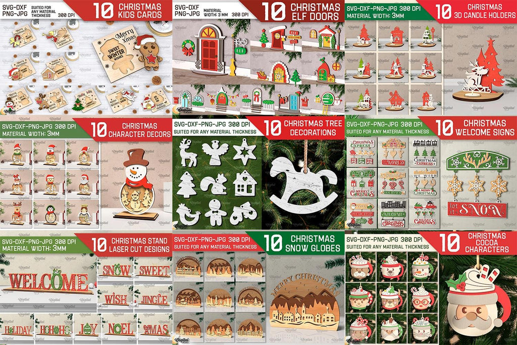 Christmas Laser cut Mega Bundle, 421 Xmas 3D lasercut designs, Christmas decor, lantern laser cut SVG, wooden xmas tree ornaments, sign svg