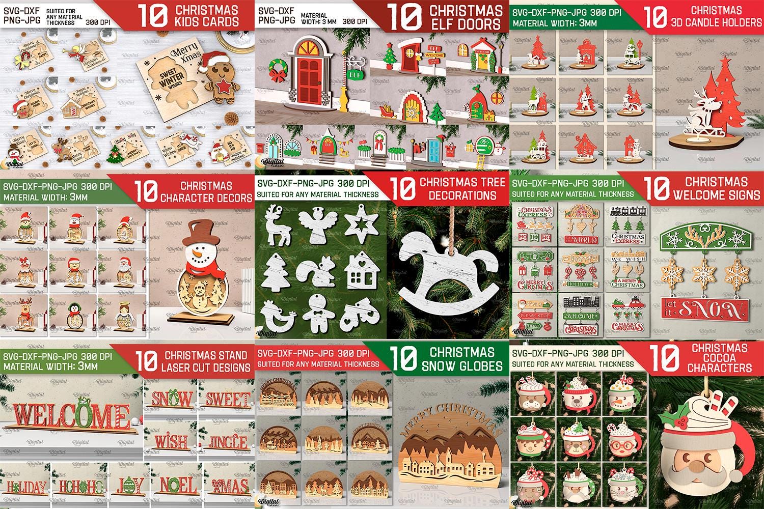 Christmas Laser cut Mega Bundle, 421 Xmas 3D lasercut designs, Christmas decor, lantern laser cut SVG, wooden xmas tree ornaments, sign svg