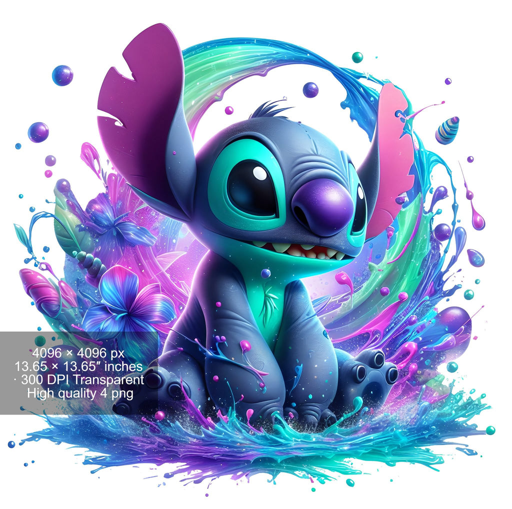 8 PNG Stitch Splash and Watercolor Digital design PNG file for sublimation – High Resolution -Instant Digital PNG Download
