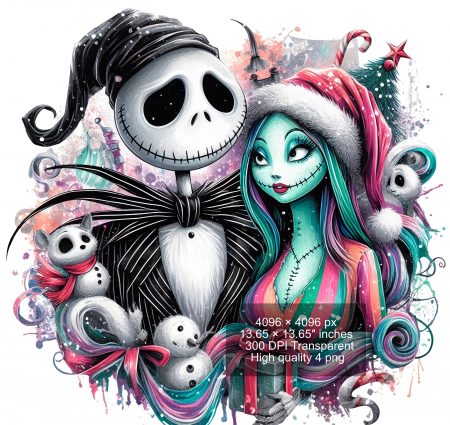8 PNG Watercolor and splash Jack and Sally png for Christmas,Nightmare Before Christmas Jack and Sally PNG