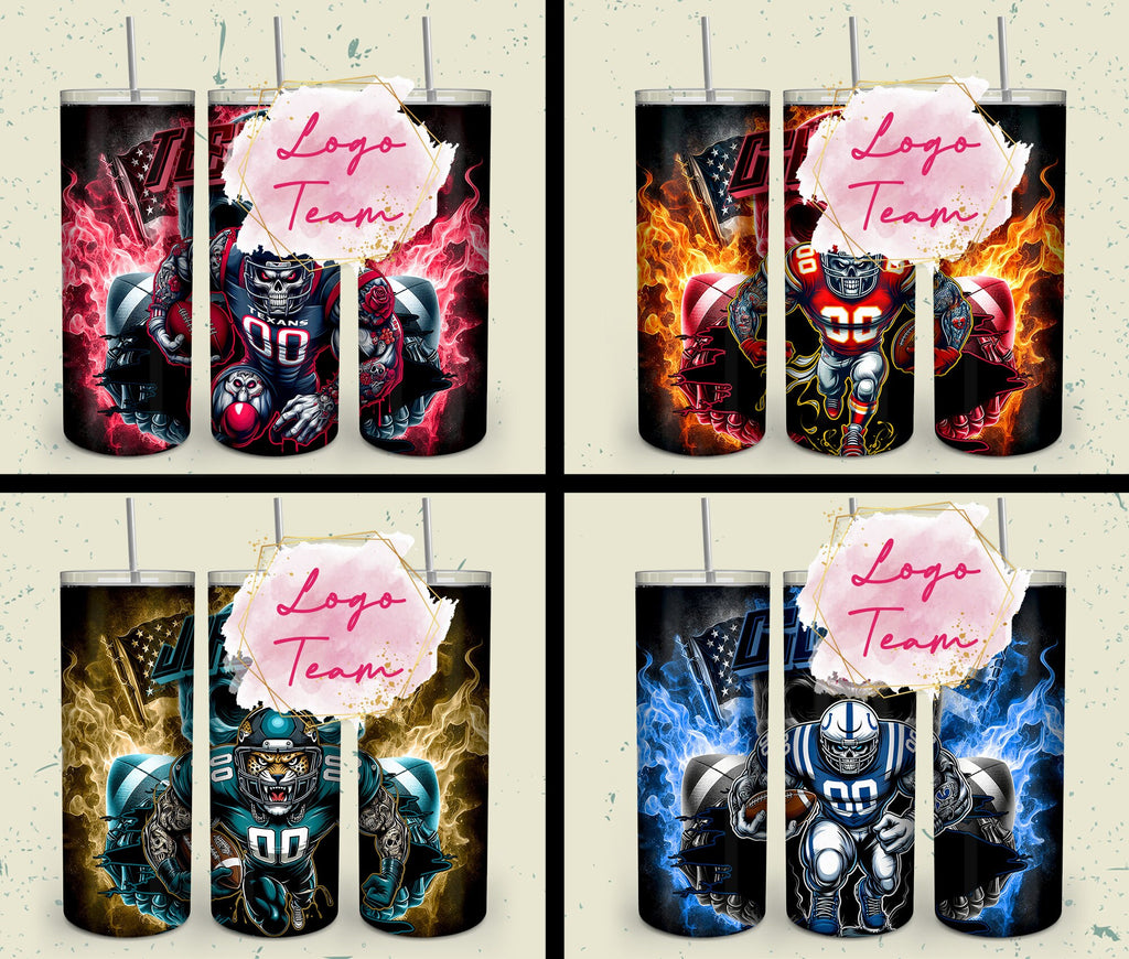 32 Team American Football Tumbler PNG Sublimation Designs, Football Mascot 20oz Skinny Tumbler Wrap PNG, Football Png Digital Download, NFL Tumbler