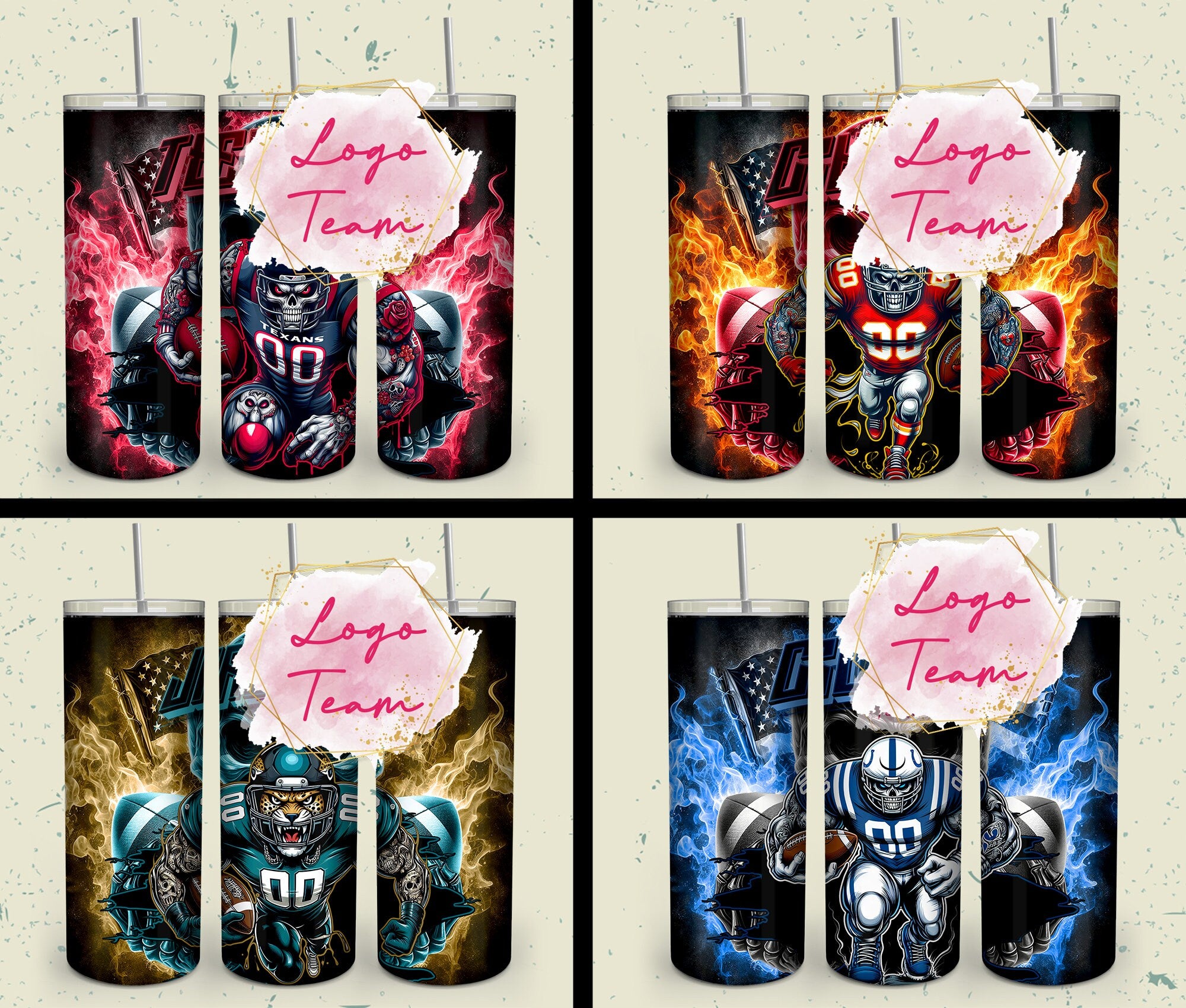 32 Team American Football Tumbler PNG Sublimation Designs, Football Mascot 20oz Skinny Tumbler Wrap PNG, Football Png Digital Download, NFL Tumbler