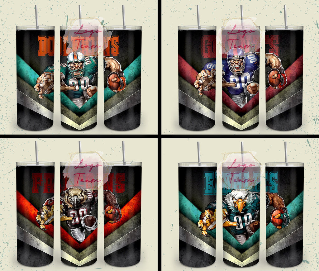 32 Team American Football Tumbler PNG Sublimation Designs, Football Mascot 20oz Skinny Tumbler Wrap PNG, Football Png Digital Download, NFL Tumbler