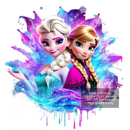 8 PNG Elsa and Anna Frozen Splash and Watercolor Digital design PNG file for sublimation – High Resolution -Instant Digital PNG Download