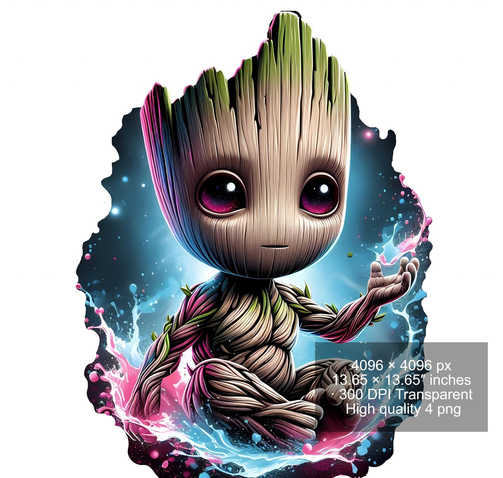 Set of 8 Watercolor splash Baby Groot png Digital images for printing, T-Shirts, Groot Print High Resolution-Instant Digital Download